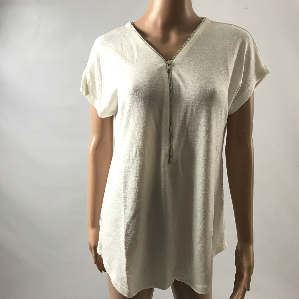 SMX Women's Knit Top Cotton Blend Zip-Up Neck Sz L